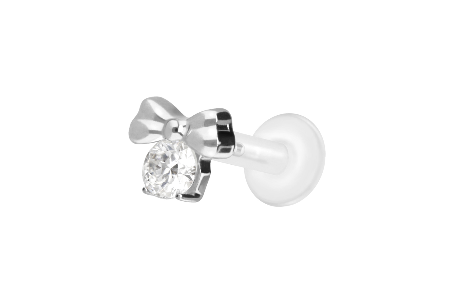 PTFE Labret Piercing mit Innengewinde + Titan-Aufsatz SCHLEIFE + KRISTALL